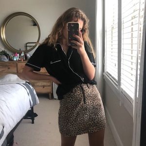 BDG Denim Leopard Print Skirt